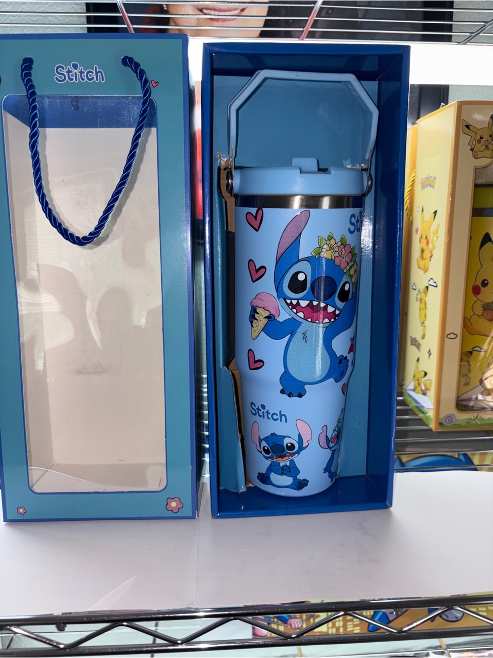 Disney Light Blue Stitch Stainless Steel Kids Water Bottle with Flip Lid